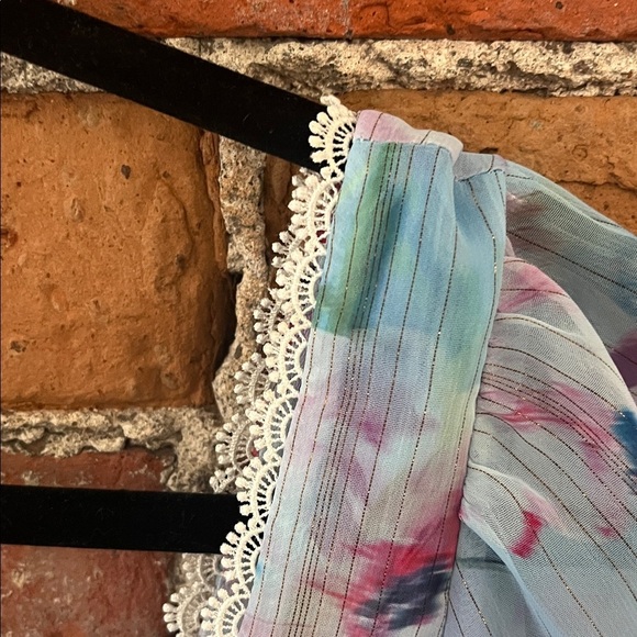 NWOT Marchesa Notte Tiered Floral Puff Sleeve Dress Blue Pastel size 6 - Picture 4 of 6